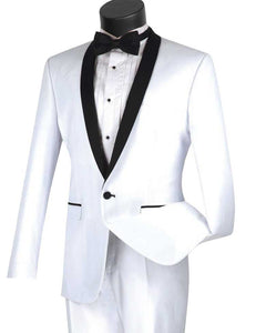 Vinci Slim Fit 2 Piece 1 Button Shawl Collar Tuxedo (White) T-SS