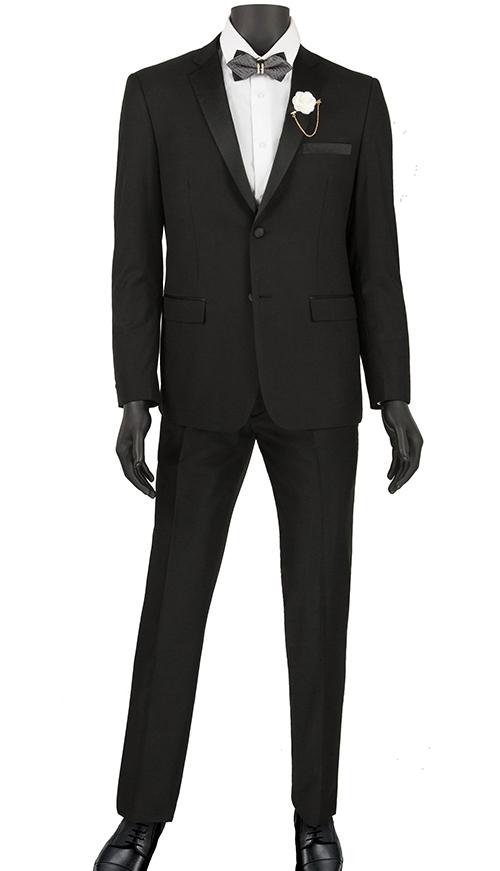 Vinci Ultra Slim Fit 2 Buttons 2 Piece Tuxedo (Black) T-US900