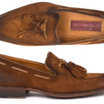 Paul Parkman Tassel Loafer Brown Antique Suede Shoes - TAB32FG