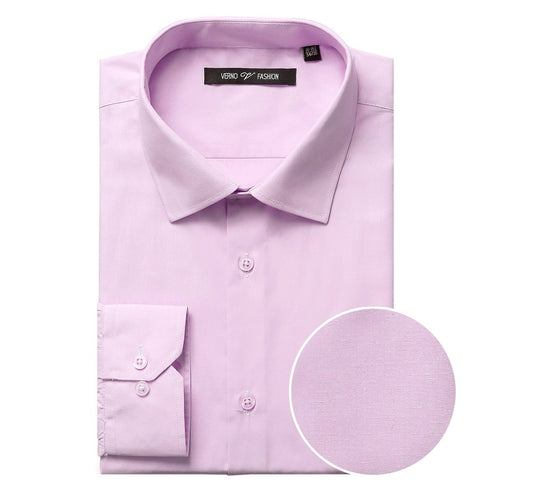 The Renoir VERNO Pink Classic/Regular Fit Long Sleeve Spread Collar Dress Shirt TC647 is neatly folded, exemplifying formal clothing elegance. A close-up circle highlights the fine texture of the fabric.