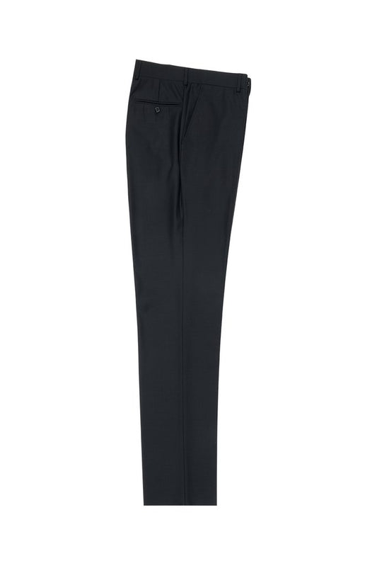 The Tiglio Luxe Black Slim Fit, Pure Wool Dress Pants 2564 TIG1001, featuring a cropped silhouette and natural stretch, are folded and displayed on a white background.