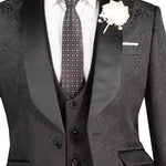 Vinci Slim Fit 3 Piece Single Button Jacquard Fabric Tuxedo (Black) TVSJ-1