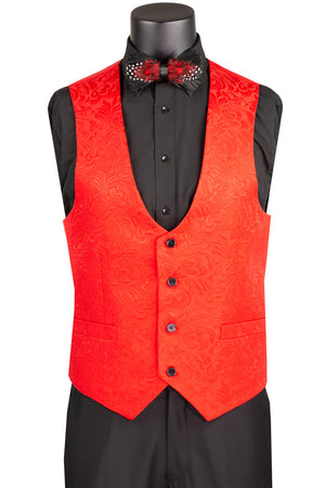 Vinci Slim Fit 3 Piece Single Button Jacquard Fabric Tuxedo (Red) TVSJ-1