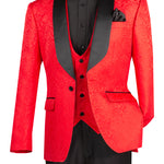 Vinci Slim Fit 3 Piece Single Button Jacquard Fabric Tuxedo (Red) TVSJ-1