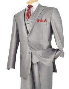 Vinci Shiny Regular Fit 3 Piece 2 Button Suit (Gray) V2RR-1