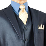 Vinci Shiny Regular Fit 3 Piece 2 Button Suit (Midnight Blue) V2RR-1