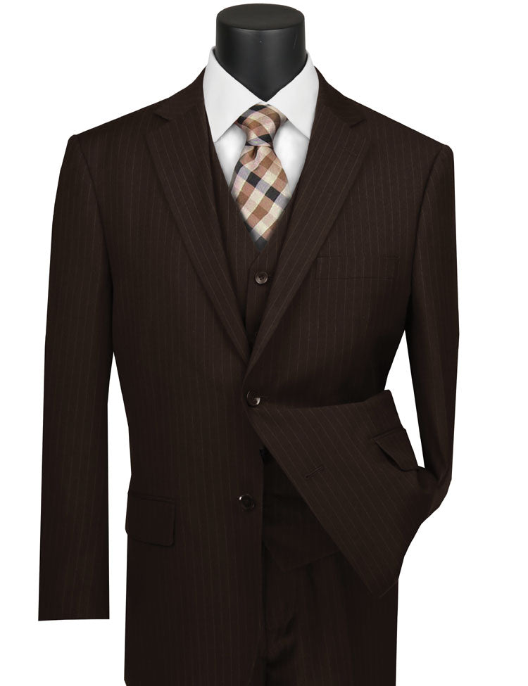 Vinci Regular Fit 3 Piece Suit 2 Button Tone on Tone Stripe (Brown) V2RS-7