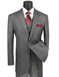 Vinci Regular Fit 3 Piece Suit 2 Button Tone on Tone Stripe (Medium Gray) V2RS-7