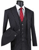 Vinci Regular Fit 3 Piece Suit 2 Button Gangster Stripe (Black) V2RS-9
