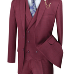 Vinci Regular Fit Glen Plaid 2 Button 3 Piece Suit (Burgundy) V2RW-13