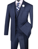 Vinci Regular Fit Glen Plaid 2 Button 3 Piece Suit (Navy) V2RW-13