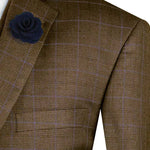 Vinci Regular Fit Glen Plaid 2 Button 3 Piece Suit (Taupe) V2RW-13