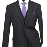 Vinci Regular Fit Glen Plaid 3 Piece Suit (Black) V2RW-15