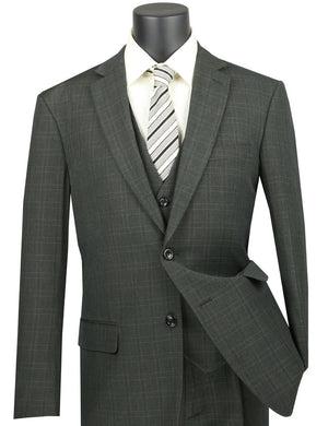 Vinci Regular Fit Glen Plaid 3 Piece Suit (Olive) V2RW-15