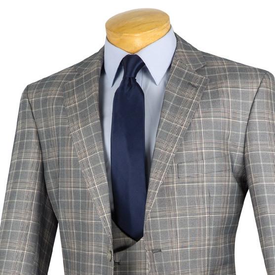 A gray Vinci Regular Fit 3 Piece Suit (Gray) V2RW-7 by Vinci Suits is displayed on a mannequin, showcasing a tailored double-breasted vest paired with a blue shirt and navy tie.