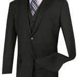 Vinci Regular Fit 3 Piece Suit 2 Button (Black) V2TR