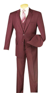 Vinci Regular Fit 3 Piece Suit 2 Button (Maroon) V2TR