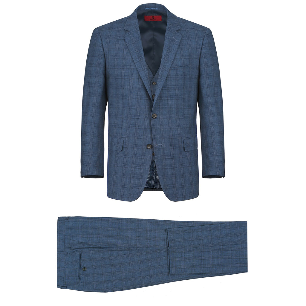 RENOIR 3-Piece Classic Fit Single Breasted Windowpane Suit 278-2