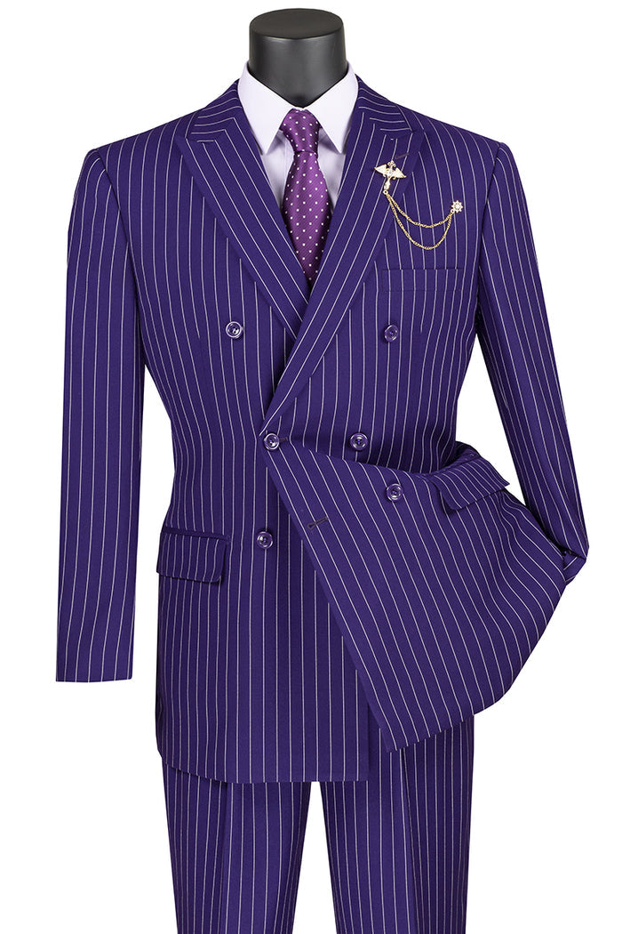 Vinci Regular Fit Double Breasted Stripe 2 Piece Suit (Purple) DSS-4