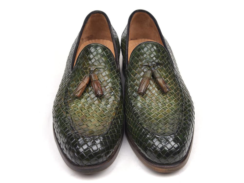Paul Parkman Woven Leather Tassel Loafers Green - WVN44-GRN