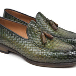 Paul Parkman Woven Leather Tassel Loafers Green - WVN44-GRN