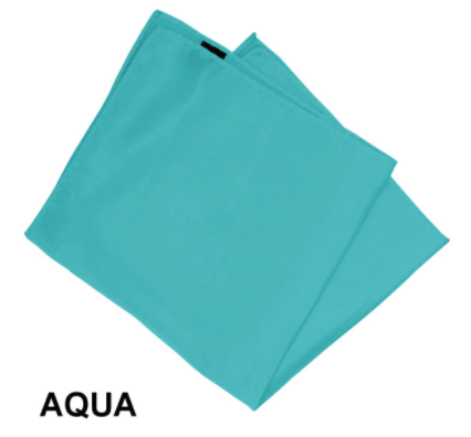 Displayed on a white background is the Silky Pocket Square XL 17x17 in an aqua color by Unique Design Menswear, with the word "AQUA" featured underneath.