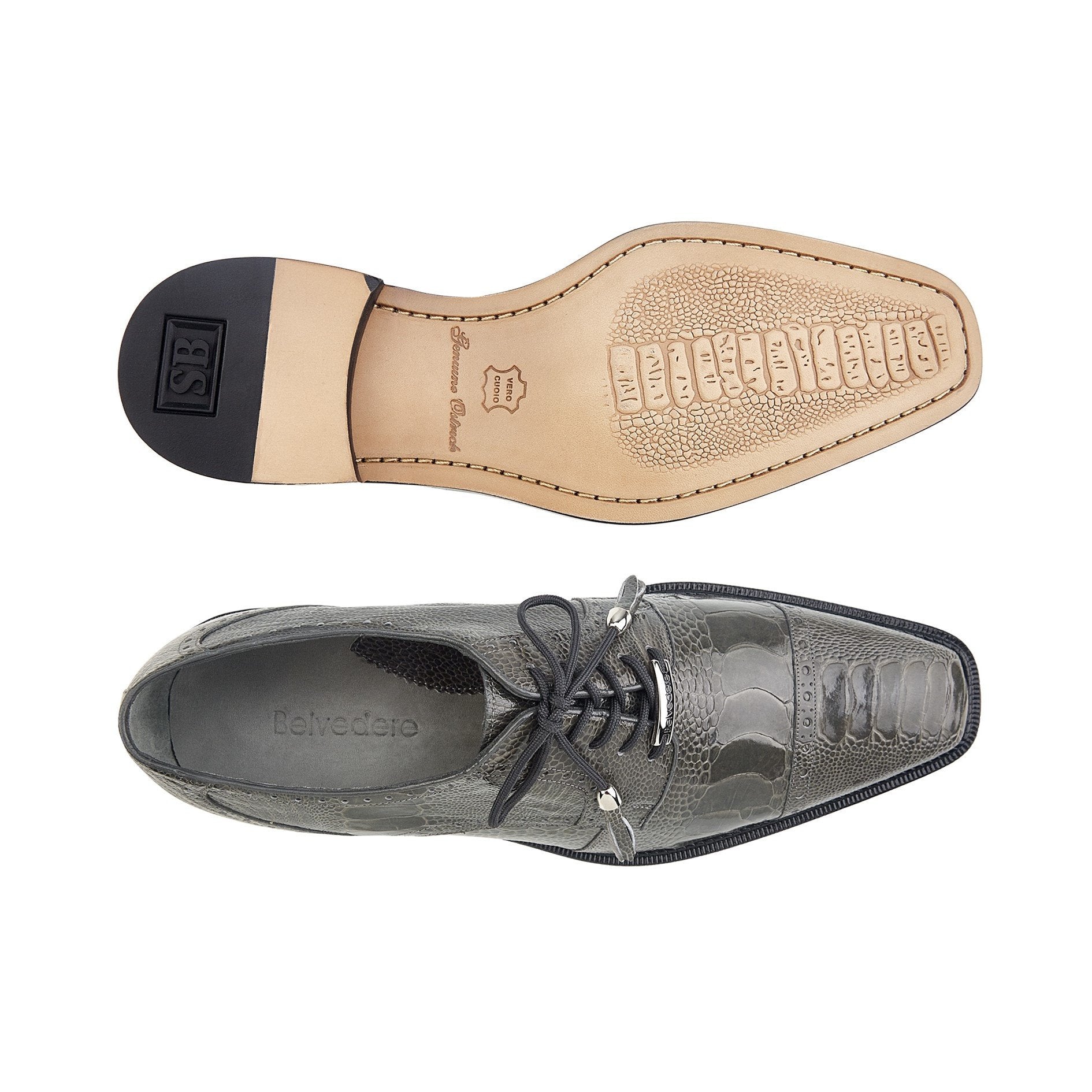 Belvedere - Batta, Genuine Ostrich Dress Shoe - Gray - 14006 - IN STORE (Size 9, 11 and 14 ONLY)