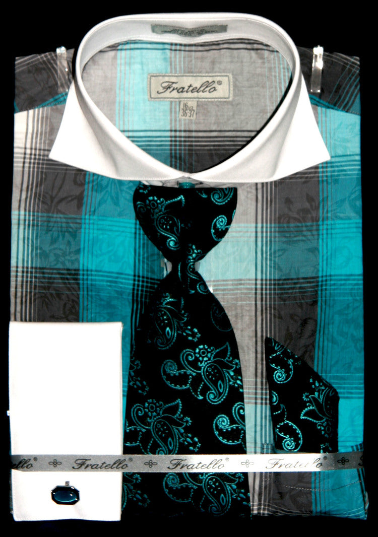 Fratello French Cuff Dress Shirt FRV4119P2 Turquoise