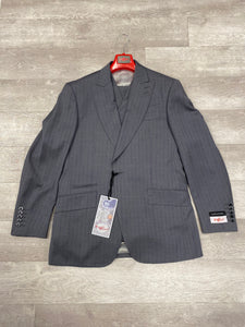 Tiglio Rosso New Rosso Charcoal with Purple Pinstripe Wide Leg Pure Wool Suit/Vest TL8139 (SIZE 46R, 52R and 54R ONLY)