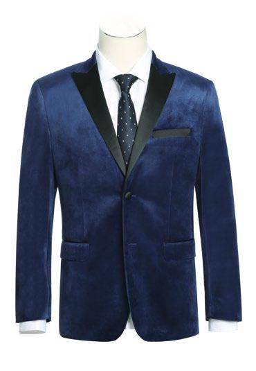 An Alessandro Vitello by Renoir Blue Slim Fit Stretch Tuxedo Blazer 290-7, featuring a navy hue and black satin lapels, is an ideal choice for a formal dress code. Pair it with a white shirt and a navy tie accentuated with white polka dots for an elegant ensemble.