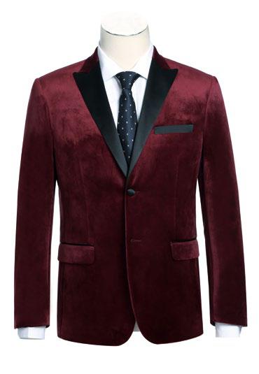 The Alessandro Vitello by Renoir Red Slim Fit Stretch Tuxedo Blazer 290-8, with sleek black satin lapels, is paired with a white shirt and a black polka dot tie, creating an elegant style that adheres to the formal dress code.