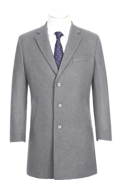 The ENGLISH LAUNDRY Wool Blend Breasted Light Gray Top Coat EL53-01-092 by English Laundry is a stylish single-breasted overcoat featuring three buttons and notched lapels. It pairs well with a white shirt and navy polka dot tie, making it the perfect versatile topcoat for any occasion.