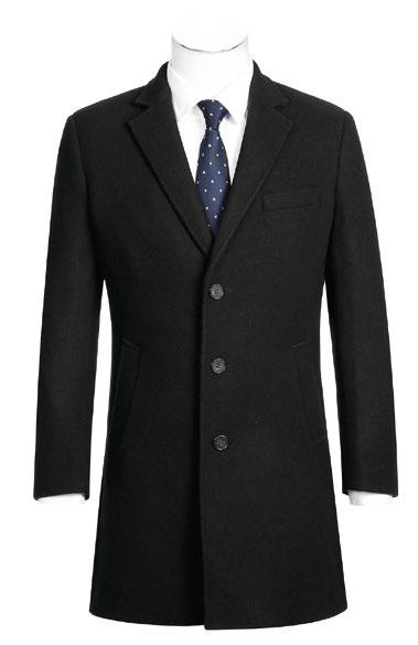 ENGLISH LAUNDRY Wool Blend Breasted Black Top Coat (EL53-01-001) by English Laundry is an ideal men's overcoat for formal occasions, featuring three buttons and perfect for pairing with a white shirt and a navy blue tie with white polka dots.