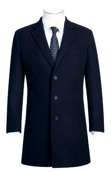 The ENGLISH LAUNDRY Wool Blend Breasted Navy Top Coat EL53-01-410 by English Laundry is a versatile choice that can perfectly complement a black suit jacket, a white shirt, and a black tie with small white dots, creating an elegant layered look suitable for any occasion.