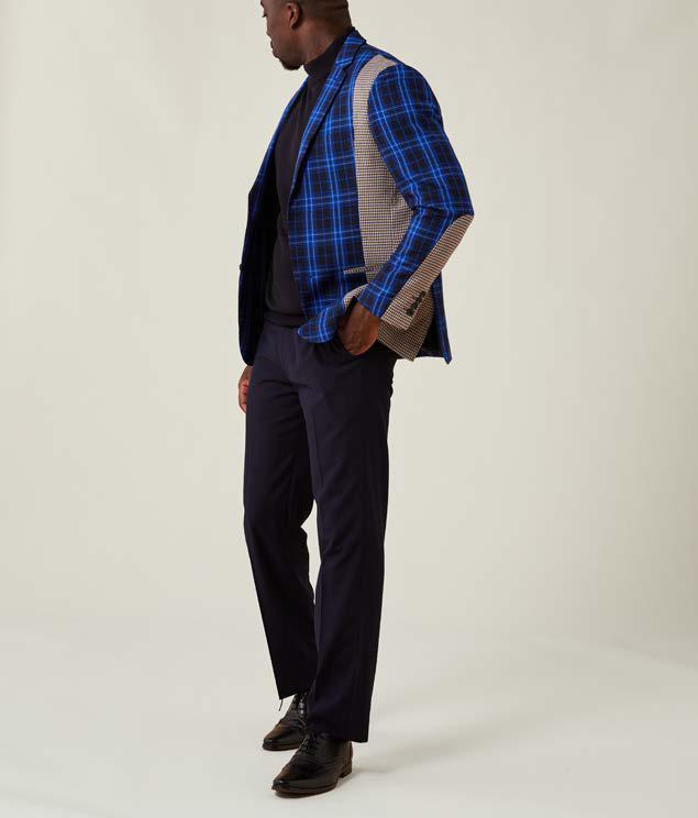 Inserch Plaid with Mini-Houndstooth Combo Blazer BL256-13 Royal Blue