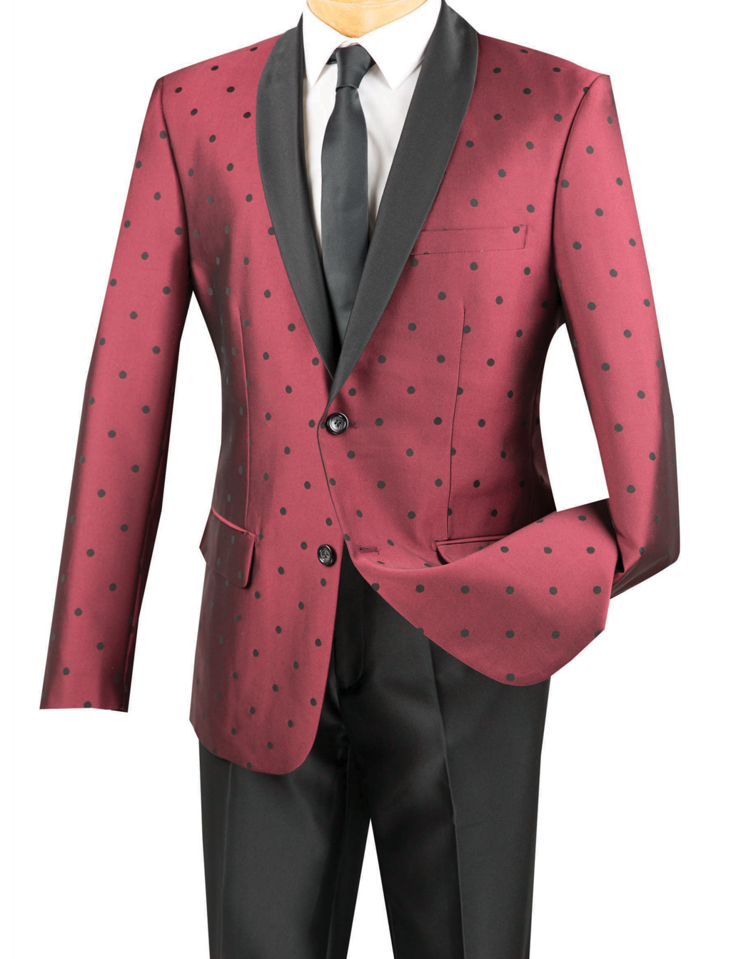 Vinci Polka Dots 2 Piece Slim Fit Suit (Burgundy) S2DR-5