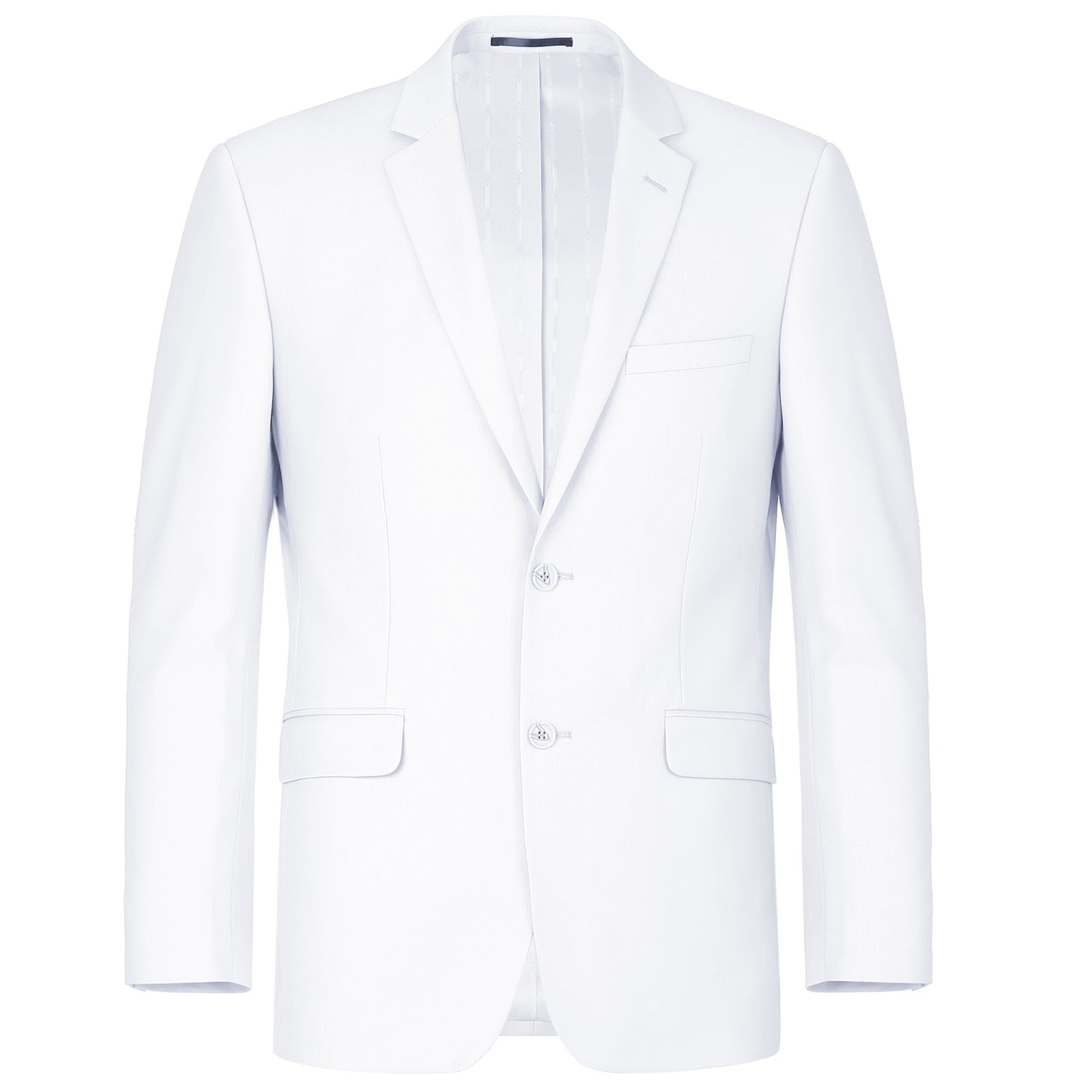 The RENOIR White 2-Piece Classic Fit Single Breasted Notch Lapel Suit 201-6 by Renoir, featuring a jacket and trousers, is showcased against a plain background, offering lightweight comfort with its classic fit.