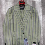 Tiglio Rosso Orvietto Green/Periwinkle Stripe Wool Suit/Vest TL2634 (Single Pleated Regular Fit) (SIZE 42L ONLY)