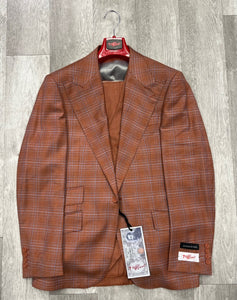 Tiglio Rosso Orvietto Rust/Blue Plaid Wool Suit/Vest TL2611/12 (Single Pleated Regular Fit) (SIZE 50R and 52R ONLY)