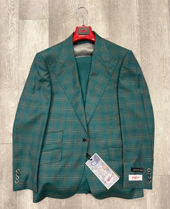 Tiglio Rosso Orvietto Green/Camel Plaid Wool Suit/Vest TL2609/10 (Single Pleated Regular Fit) (SIZE 54R ONLY)