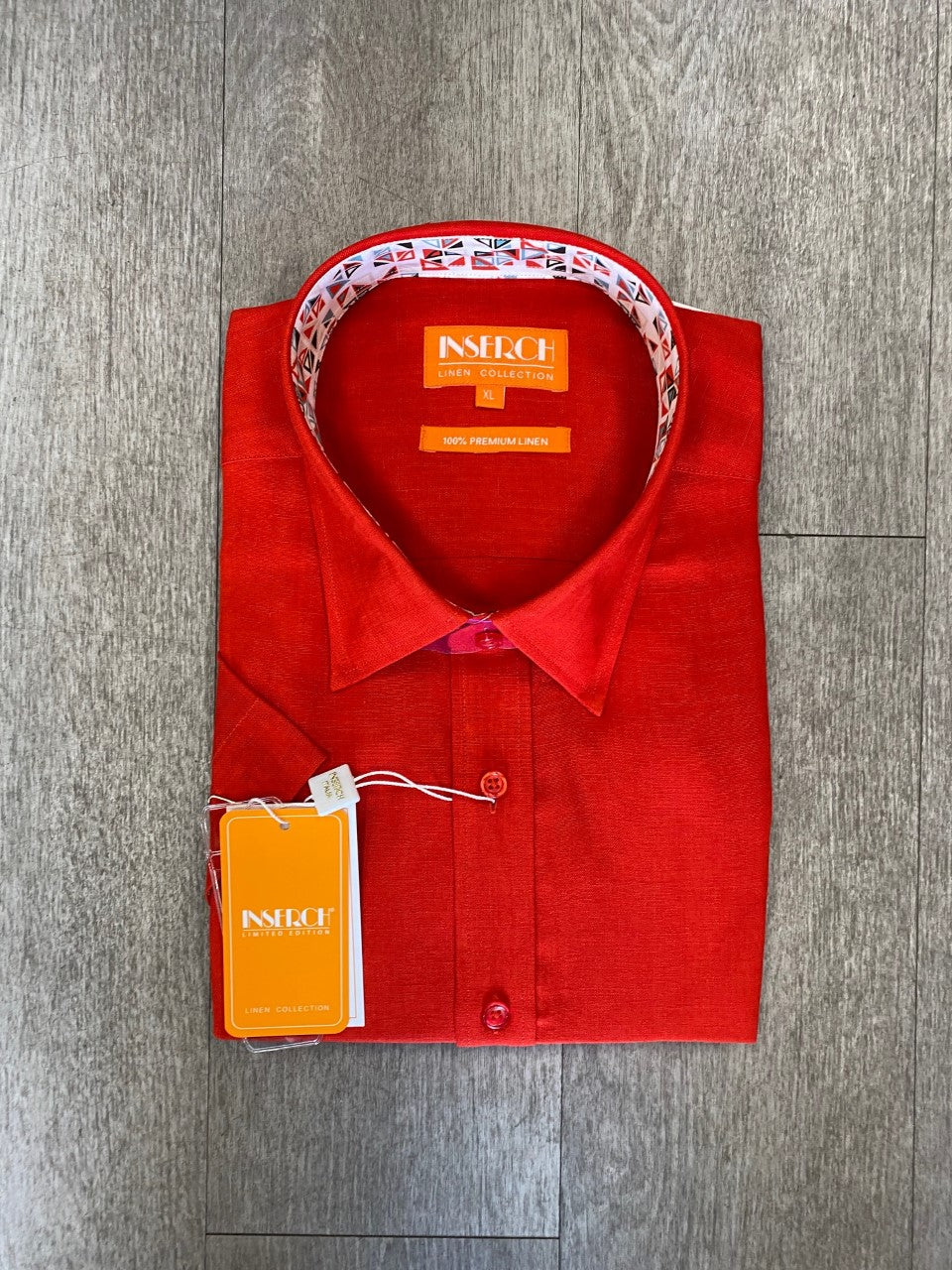 Premium Linen Yarn Dye Short Sleeve Shirt - Red