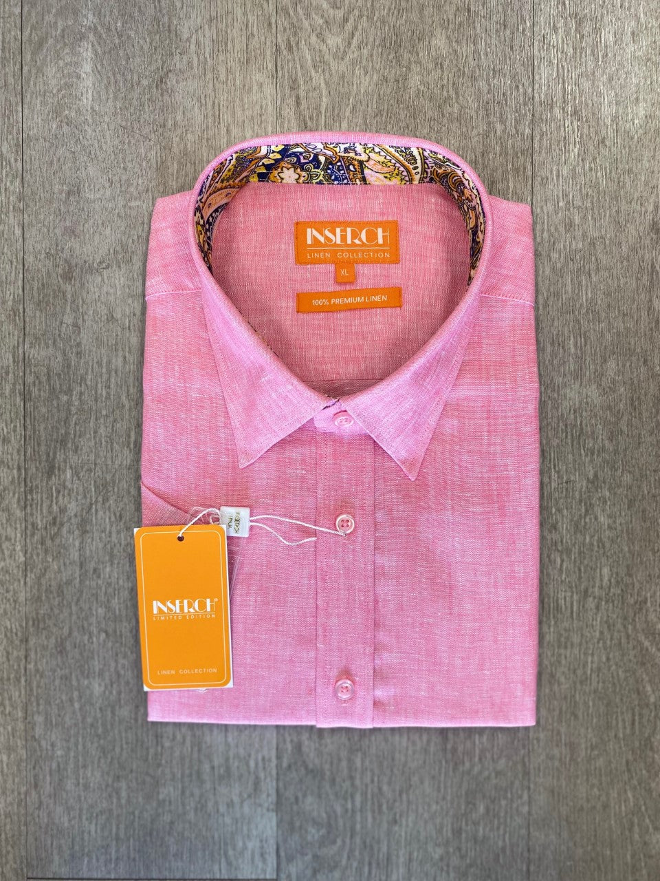Premium Linen Yarn Dye Short Sleeve Shirt - Pink