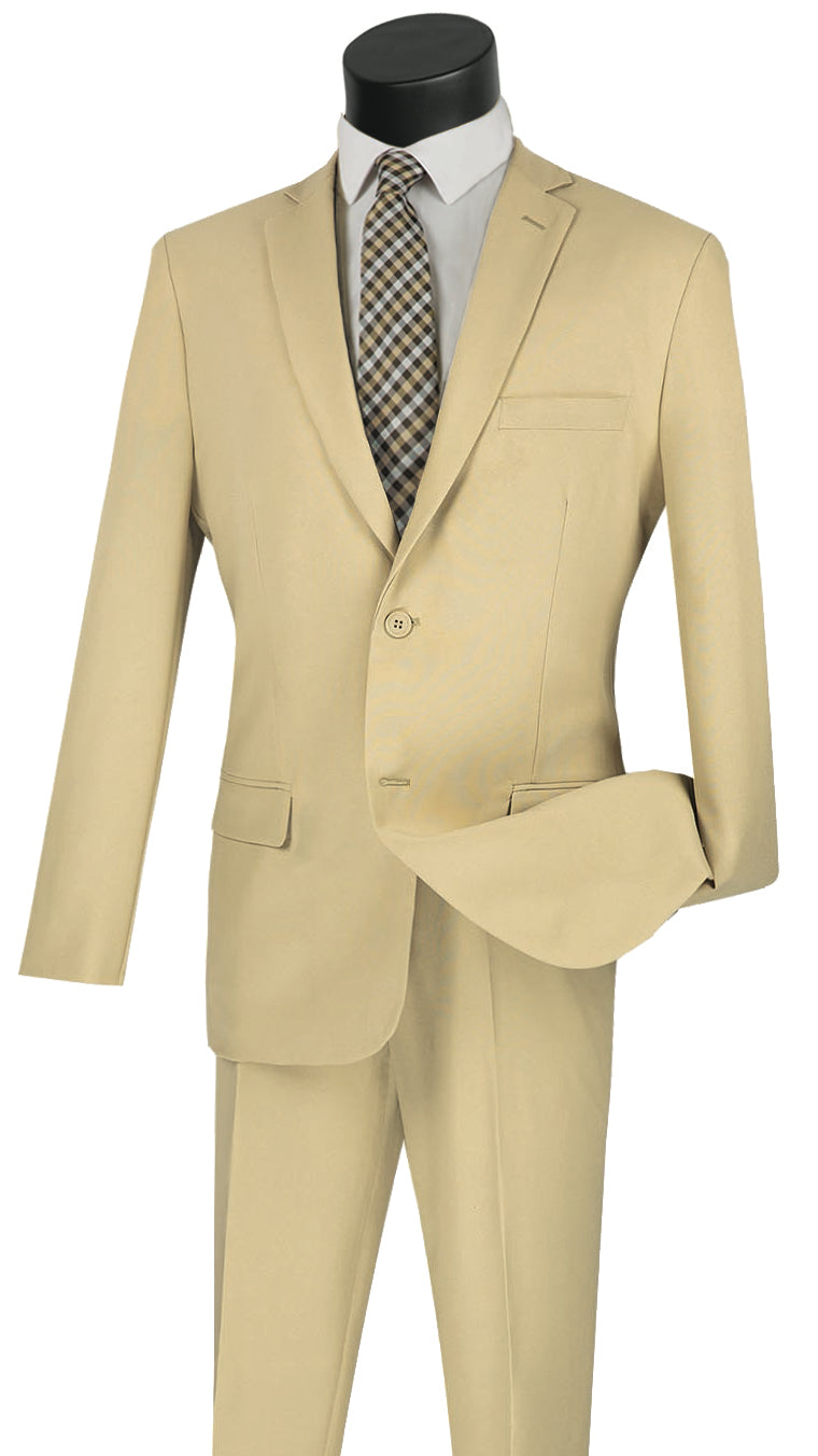 Vinci Ultra Slim Fit Single Breasted 2 Button Suit (Beige) US-2PP