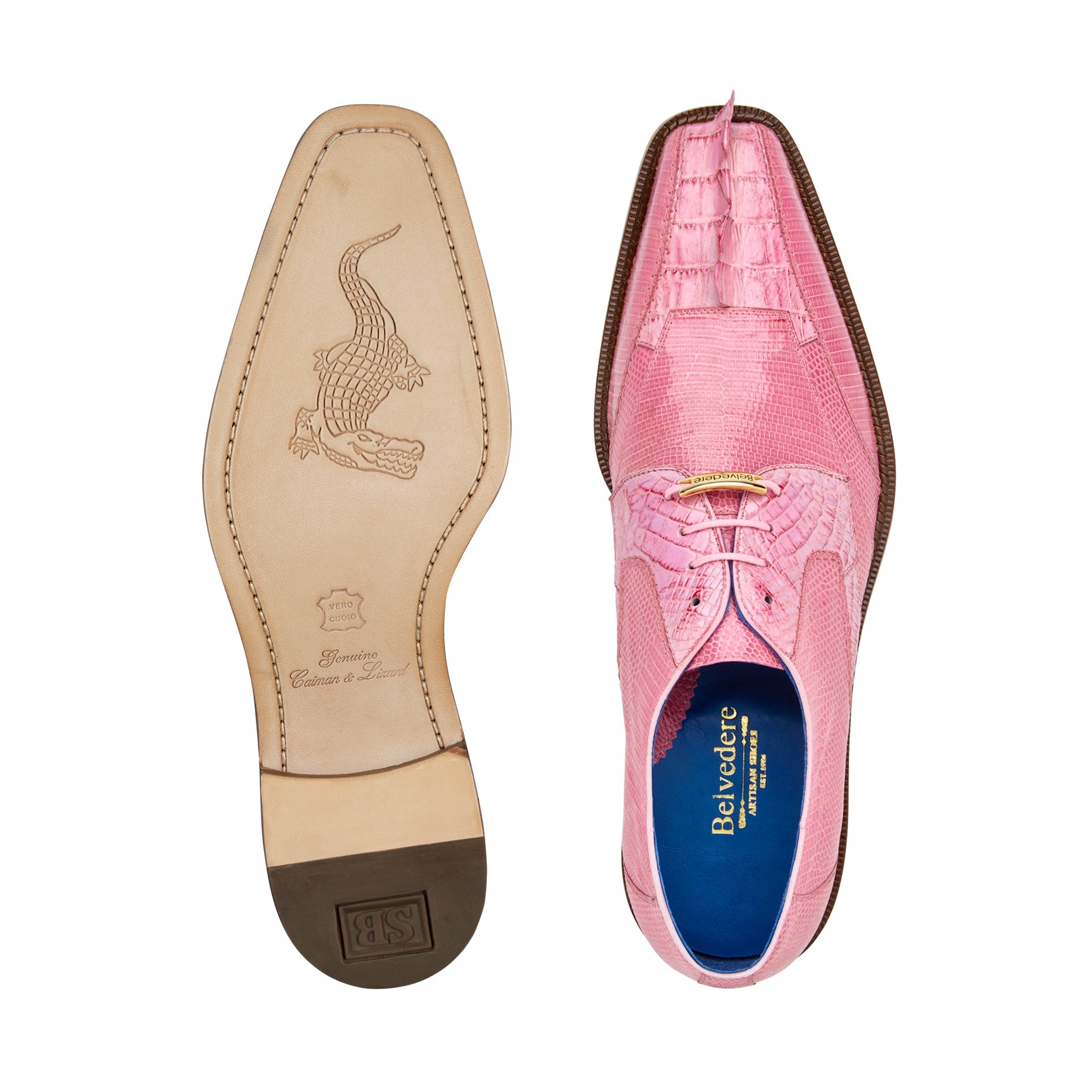 Belvedere - Valter, Genuine Caiman Crocodile and Lizard Dress Shoe - Rose Pink - 1480