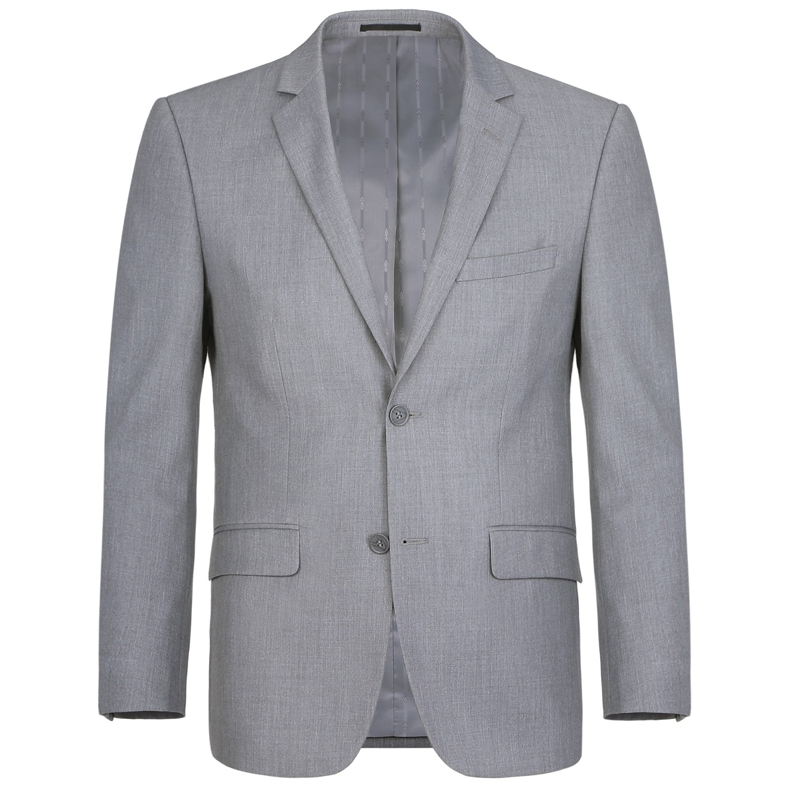 A slim fit men's gray two-piece suit from the Renoir brand, featuring a single-breasted blazer with two buttons and matching trousers, known as the Alessandro Vitello by Renoir 2-Piece Suit 202-2.